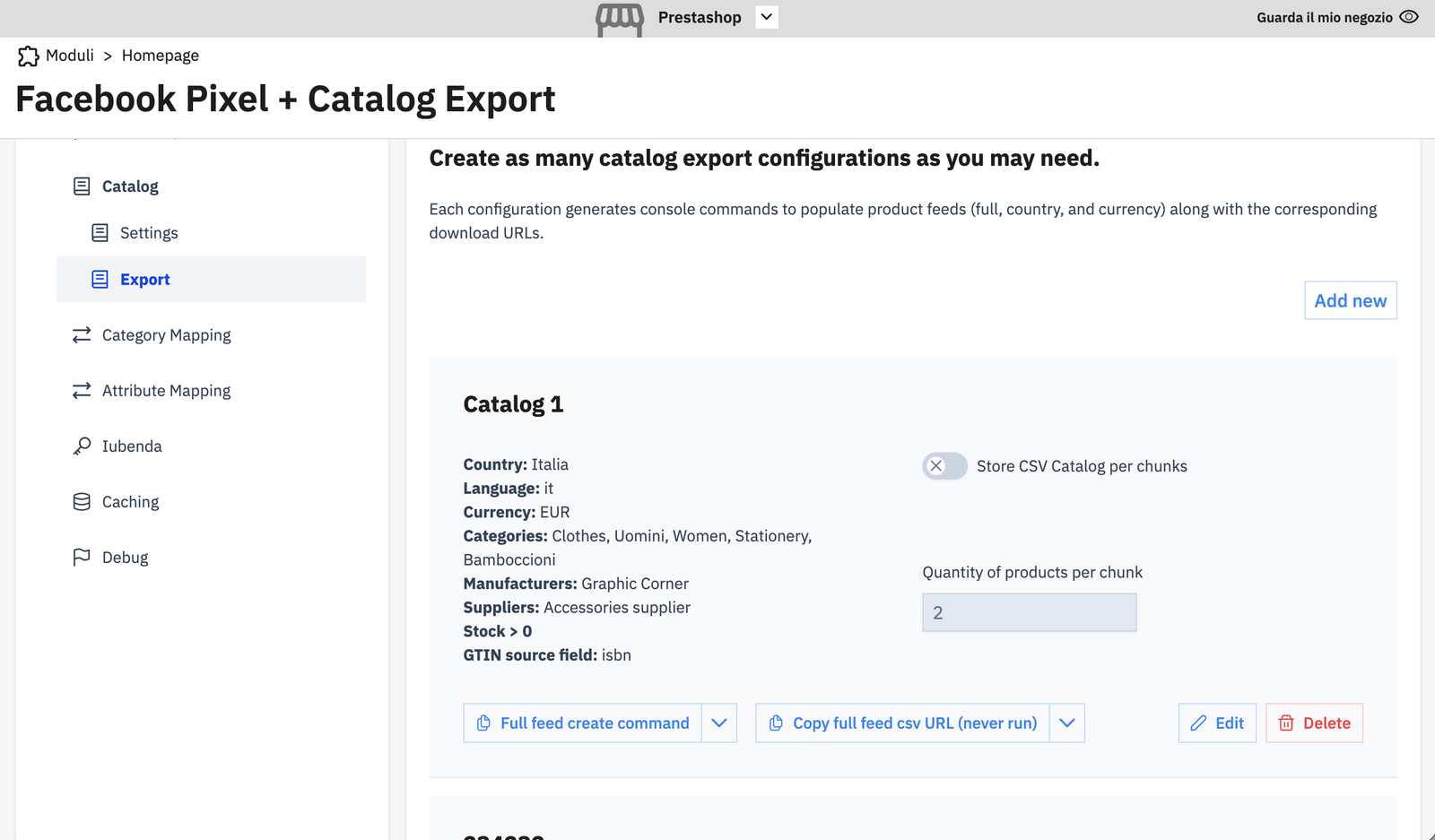 Exportación del Catálogo